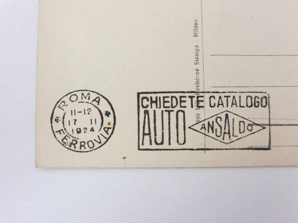 Vintage Italian Postcard All Osteria Rinaldo with Auto Ansaldo Stamp on the Back