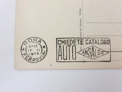 Vintage Italian Postcard All Osteria Rinaldo with Auto Ansaldo Stamp on the Back