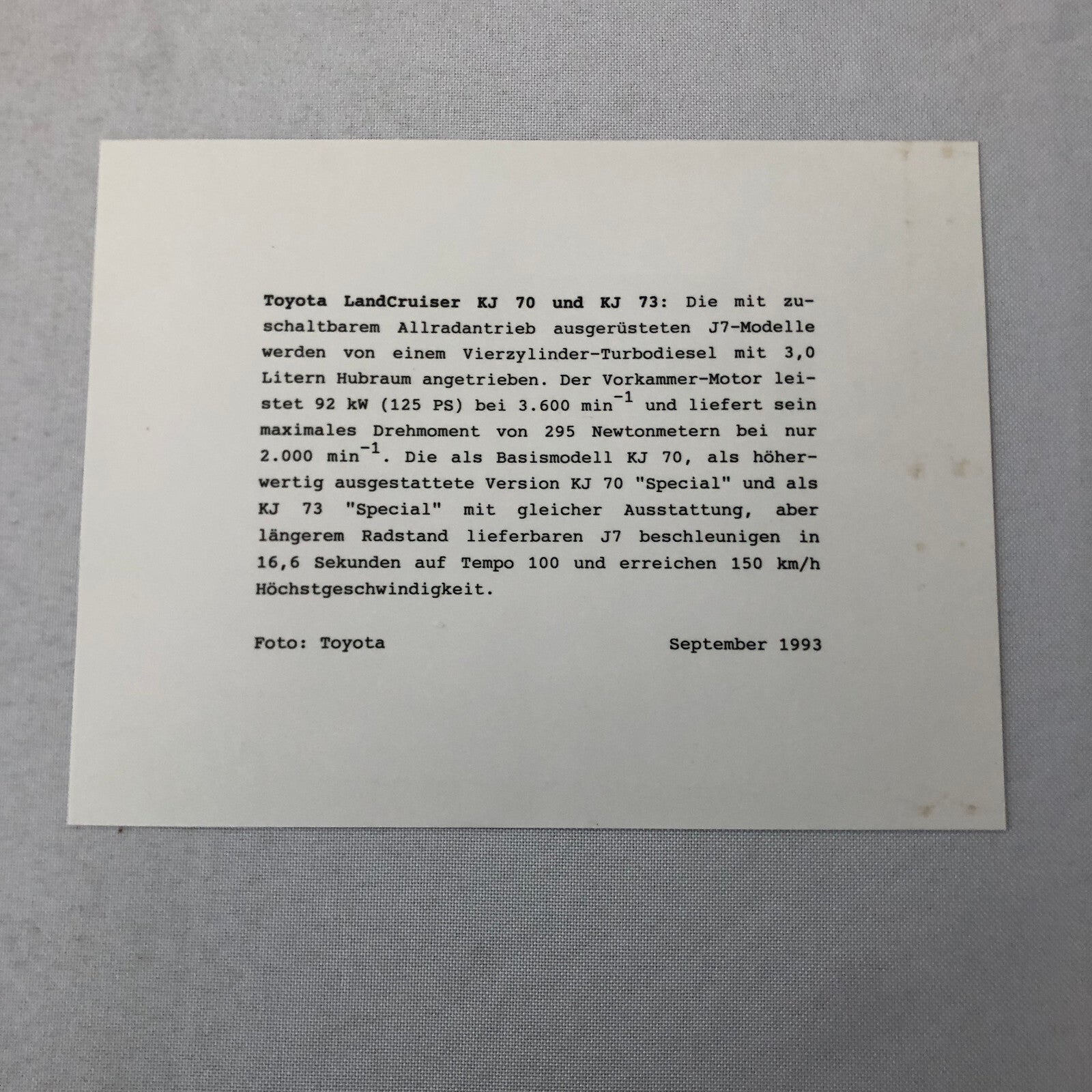 1993 1994 Toyota Landcruiser KJ 70 and KJ 73 Photo Photograph Land Cruiser