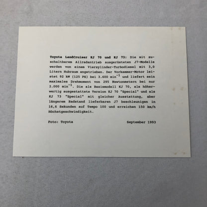 1993 1994 Toyota Landcruiser KJ 70 and KJ 73 Photo Photograph Land Cruiser