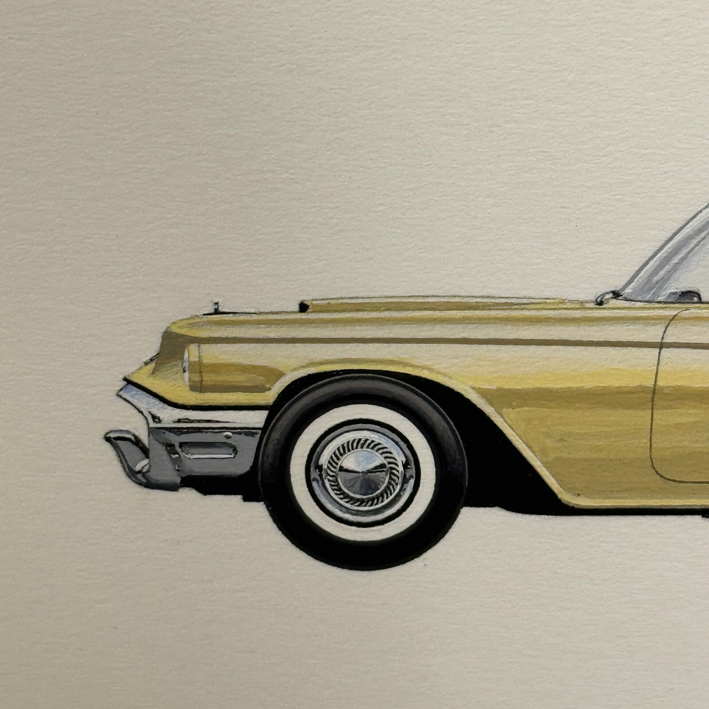 1959 Ford Thunderbird Convertible Car Illustration Art Drawing Vintage Miniature