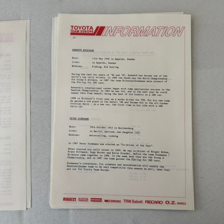 1988 Toyota Celica Rally Rallye Racing Press Kit Motorsport Race Photos Photo
