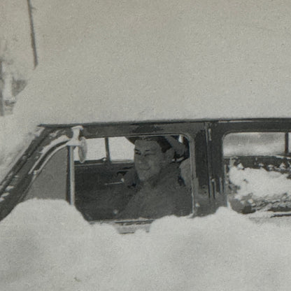 Vintage Photo Car Automobile Buried In Snow Snowstorm Man