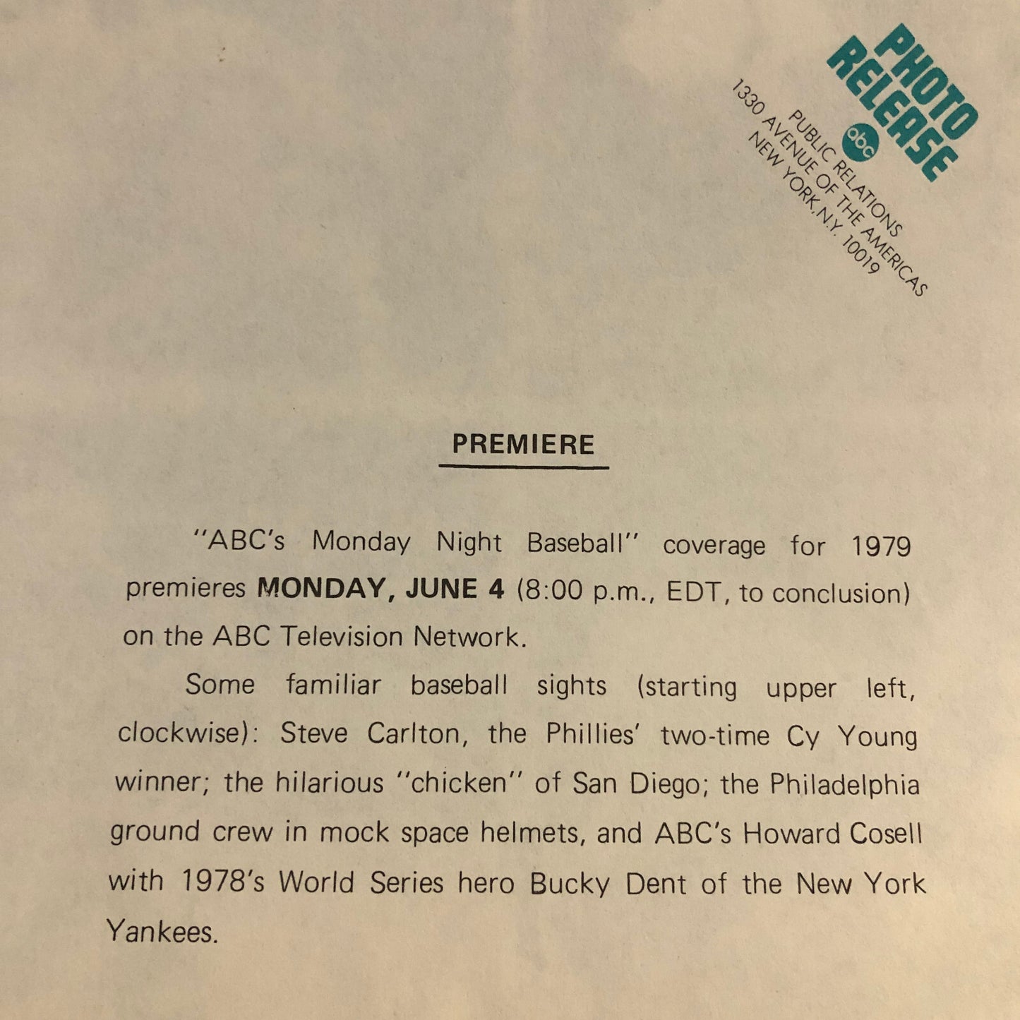 1979 Baseball Season Press Photograph Howard Cosell Bucky Dent Phillies +