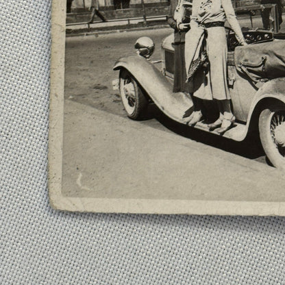 Vintage Car Roadster Snapshot Photo Photograph Print Women with Automobile