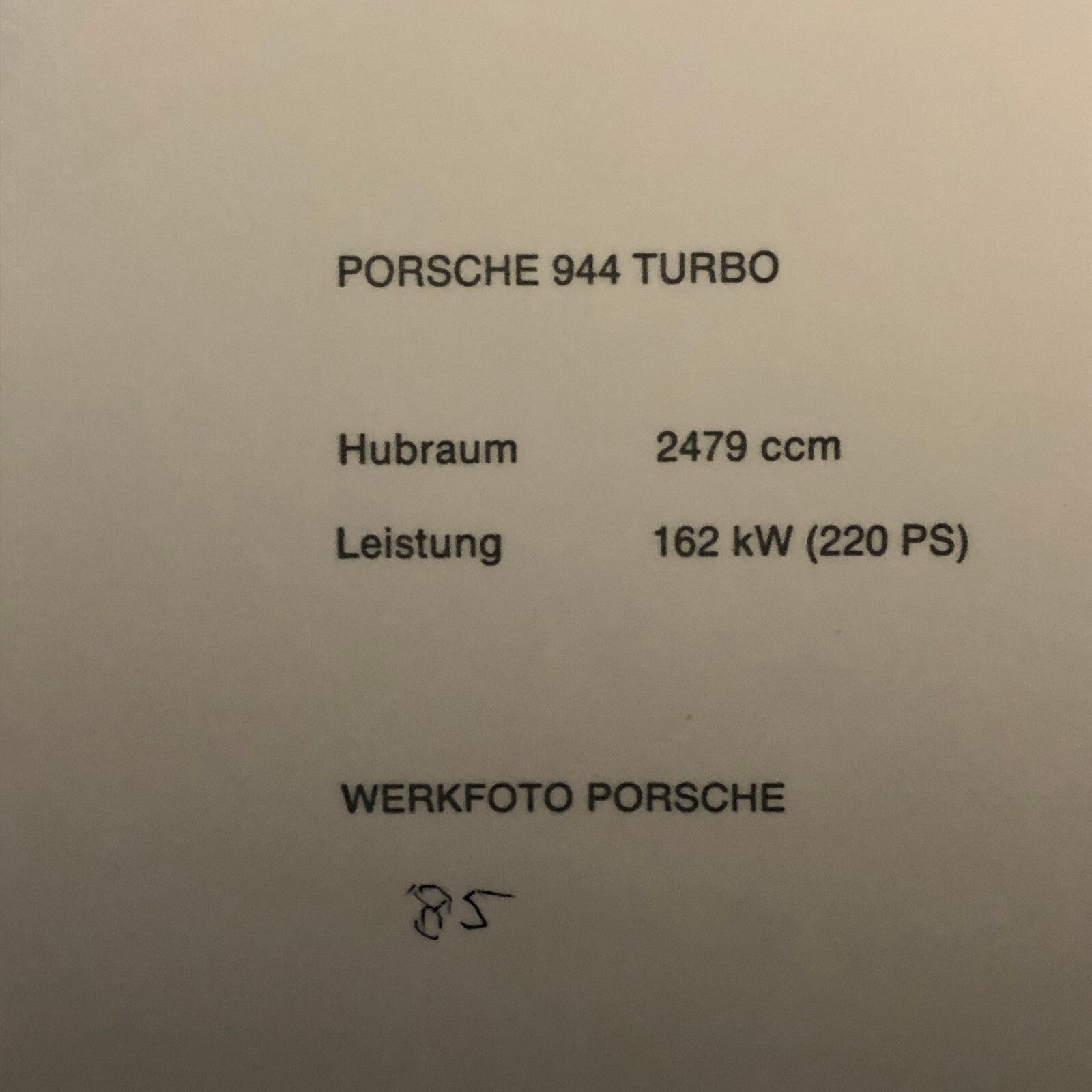 Vintage Porsche 944 Turbo Factory Werkfoto Photograph Press Photo 1985