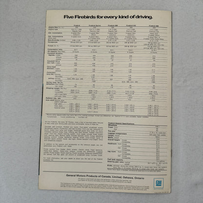 Pontiac Firebird Car Sales Brochure Catalog 400 HO 326 Sprint Advertising