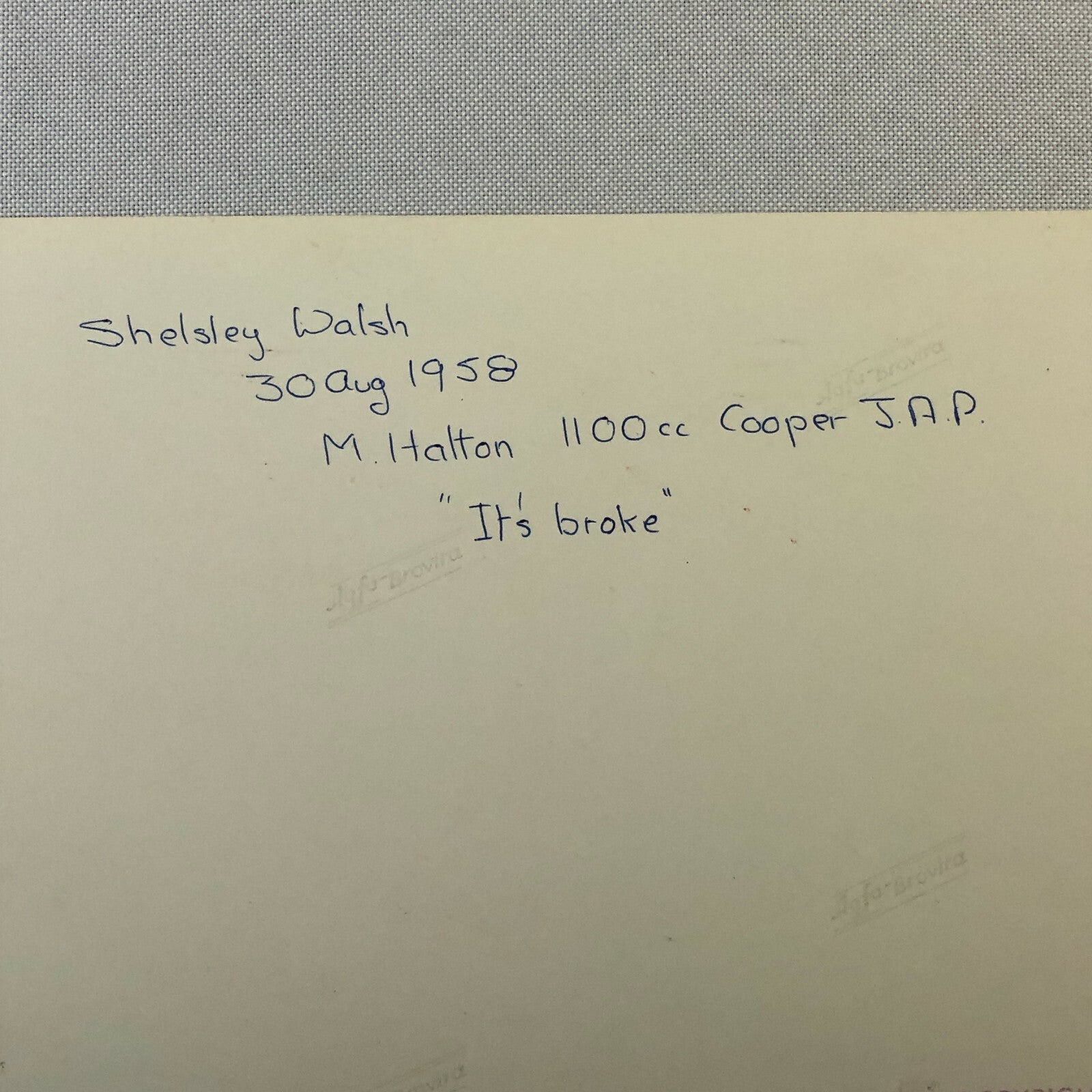 Vintage Racing Photo Photograph Print Shelsley Walsh Cooper Car 1958 Mike Hatton