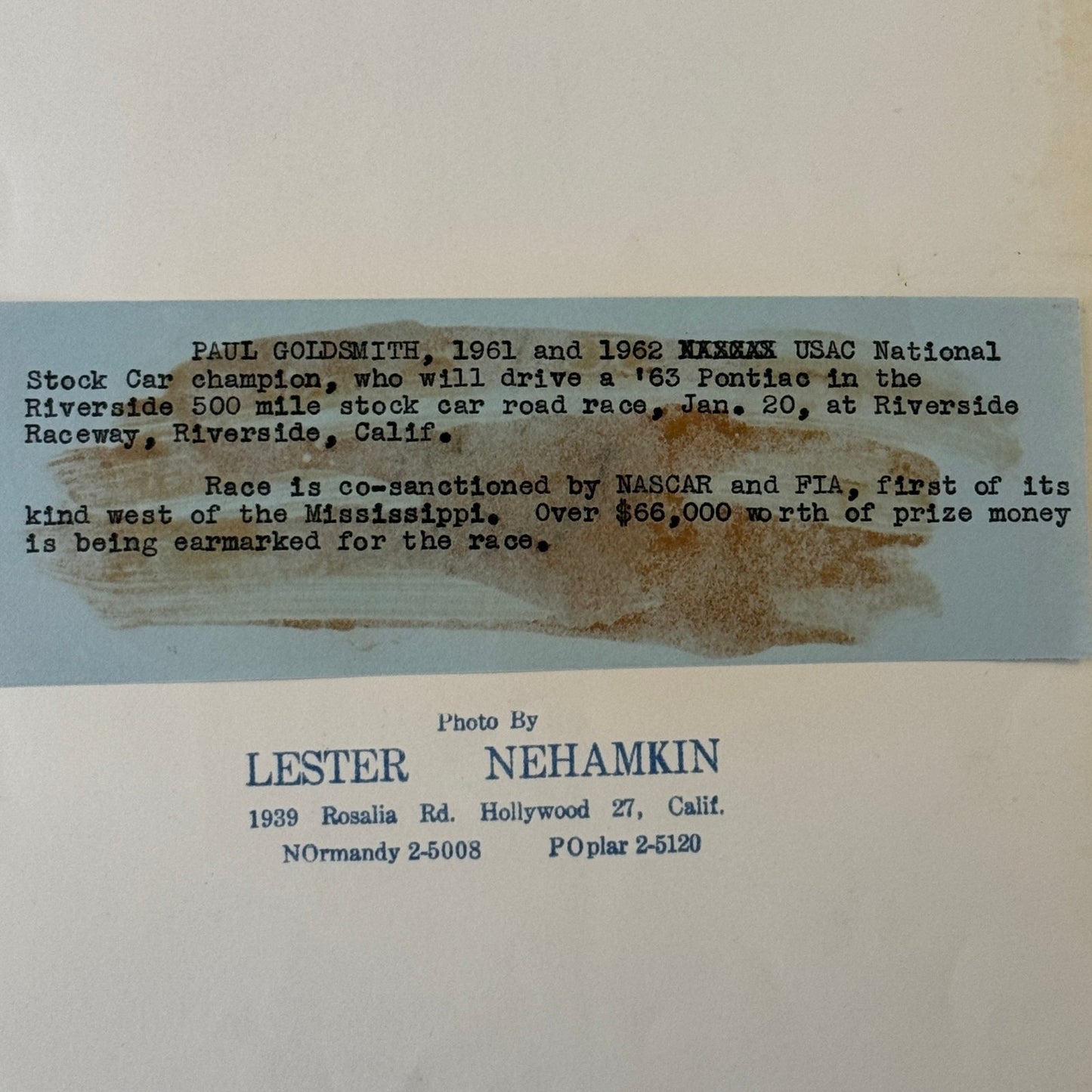 Vintage NASCAR Racing Driver Photo Paul Goldsmith Motorsport Photograph Print