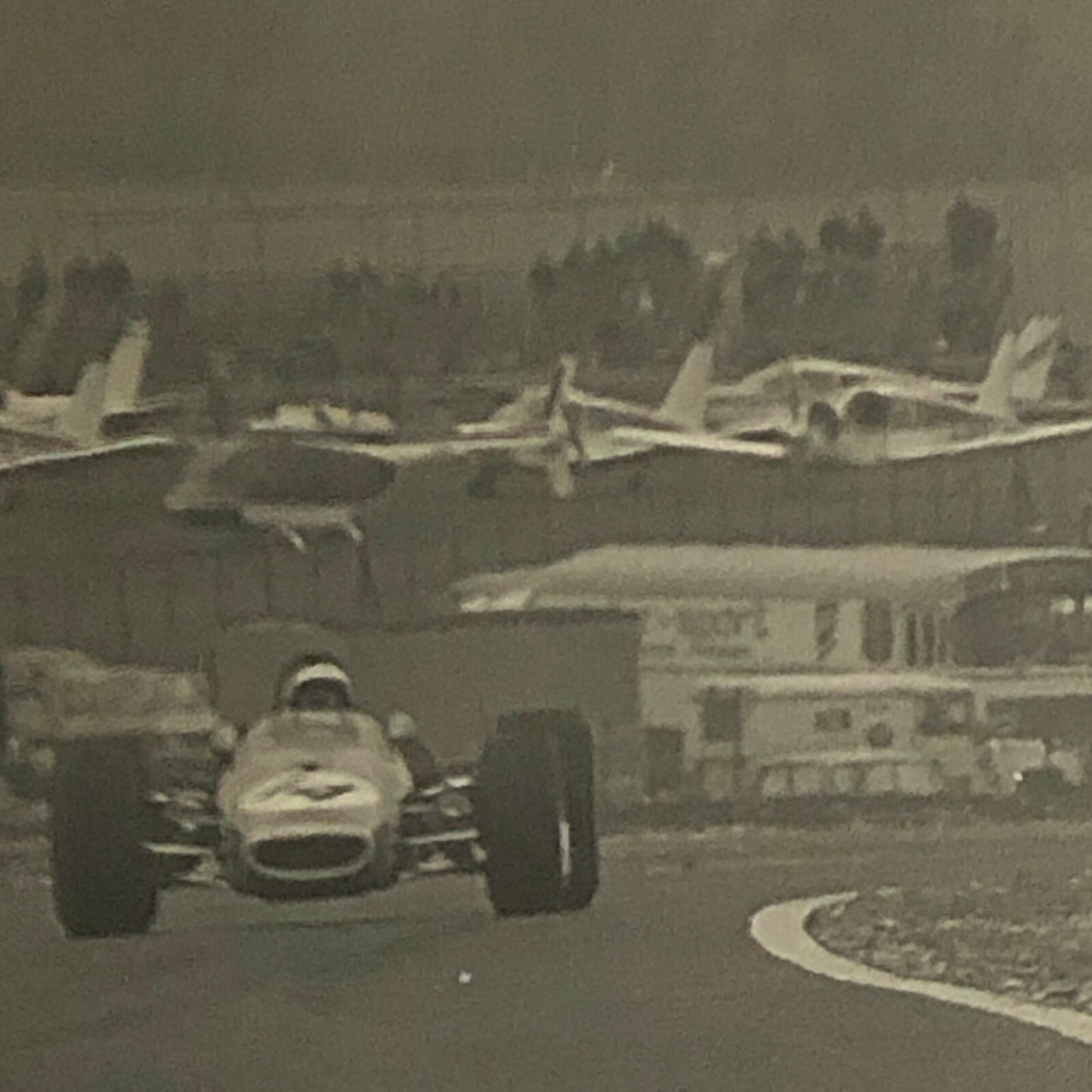 Vintage Racing Car Photo Photograph Print - Aircraft Planes in Background 