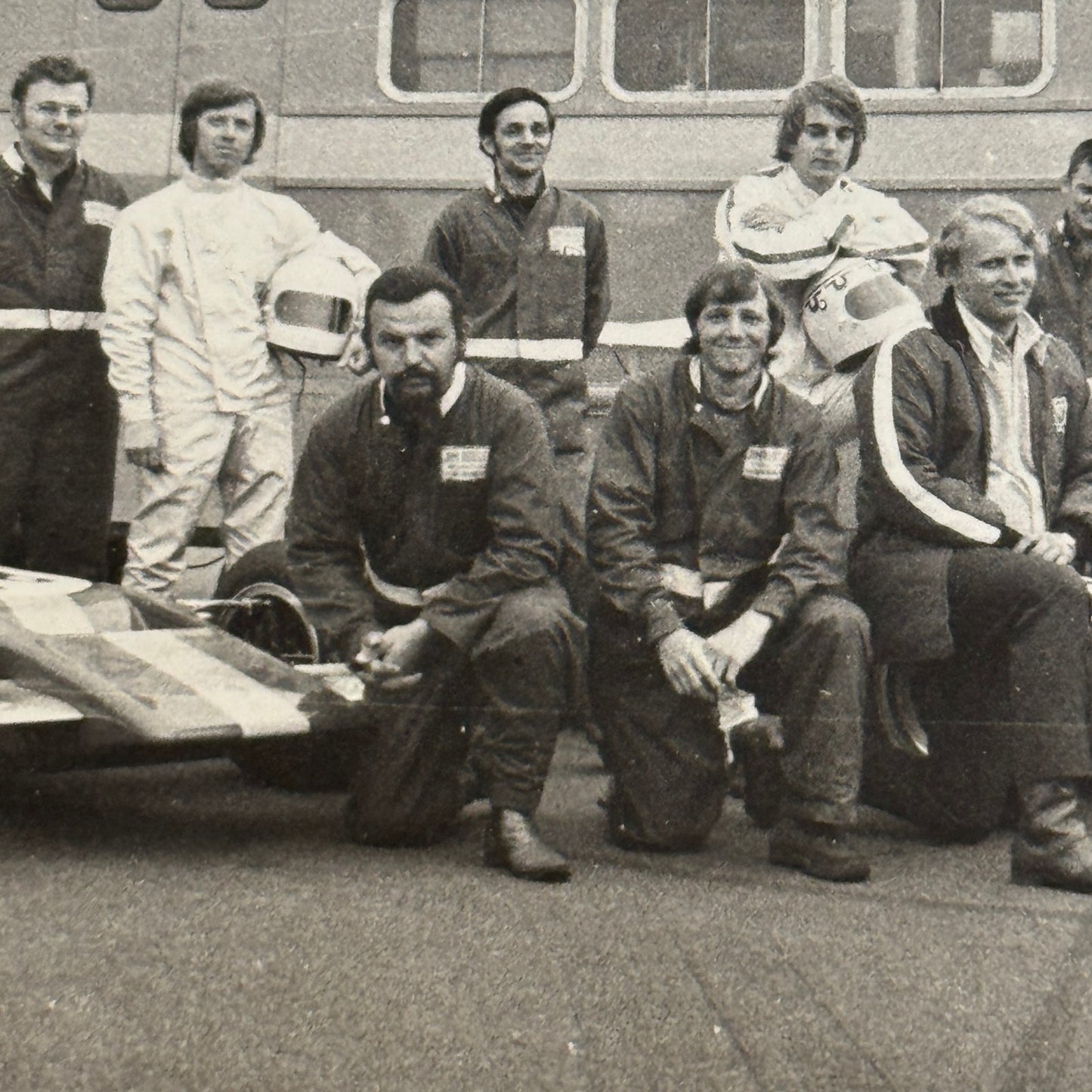 Vintage Car Racing Photo Jim Russell Racing Team Transporter Drivers Photograph