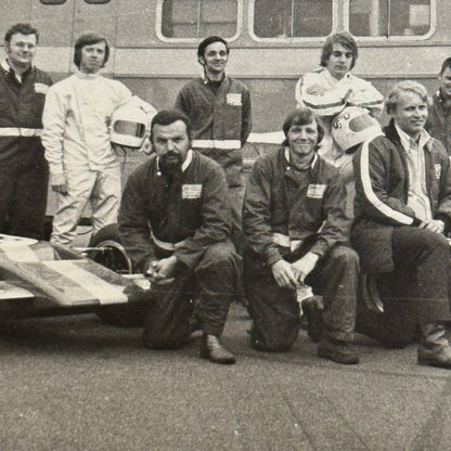 Vintage Car Racing Photo Jim Russell Racing Team Transporter Drivers Photograph