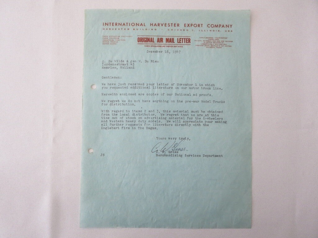 1946 - 1947 International Harvester Export Letter Letterhead Document Lot of 4