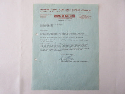1946 - 1947 International Harvester Export Letter Letterhead Document Lot of 4