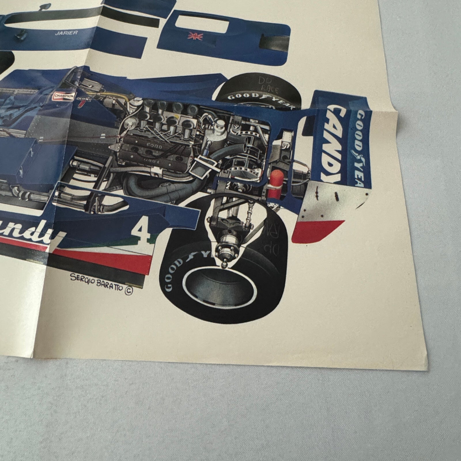 Candy Tyrrell 009 F1 Racing Car Cutaway Illustration Poster Vintage