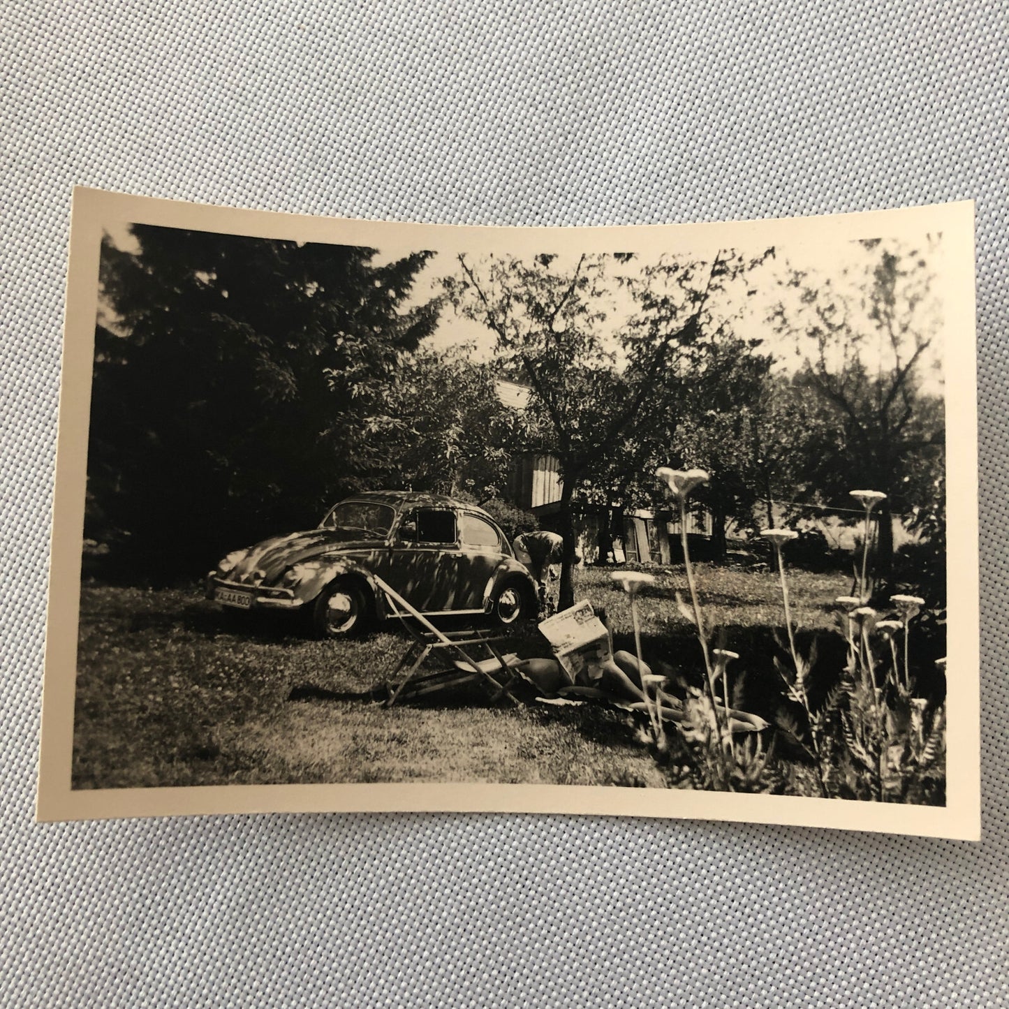 Vintage Photo Photograph Snapshot Man with VW Volkswagen Beetle Bug Car