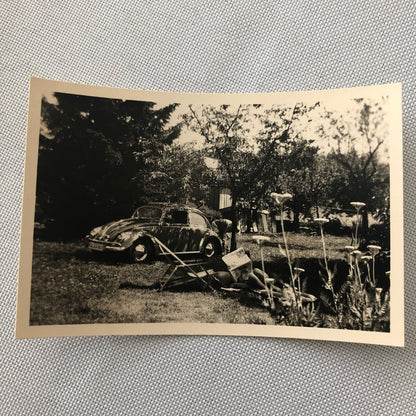 Vintage Photo Photograph Snapshot Man with VW Volkswagen Beetle Bug Car
