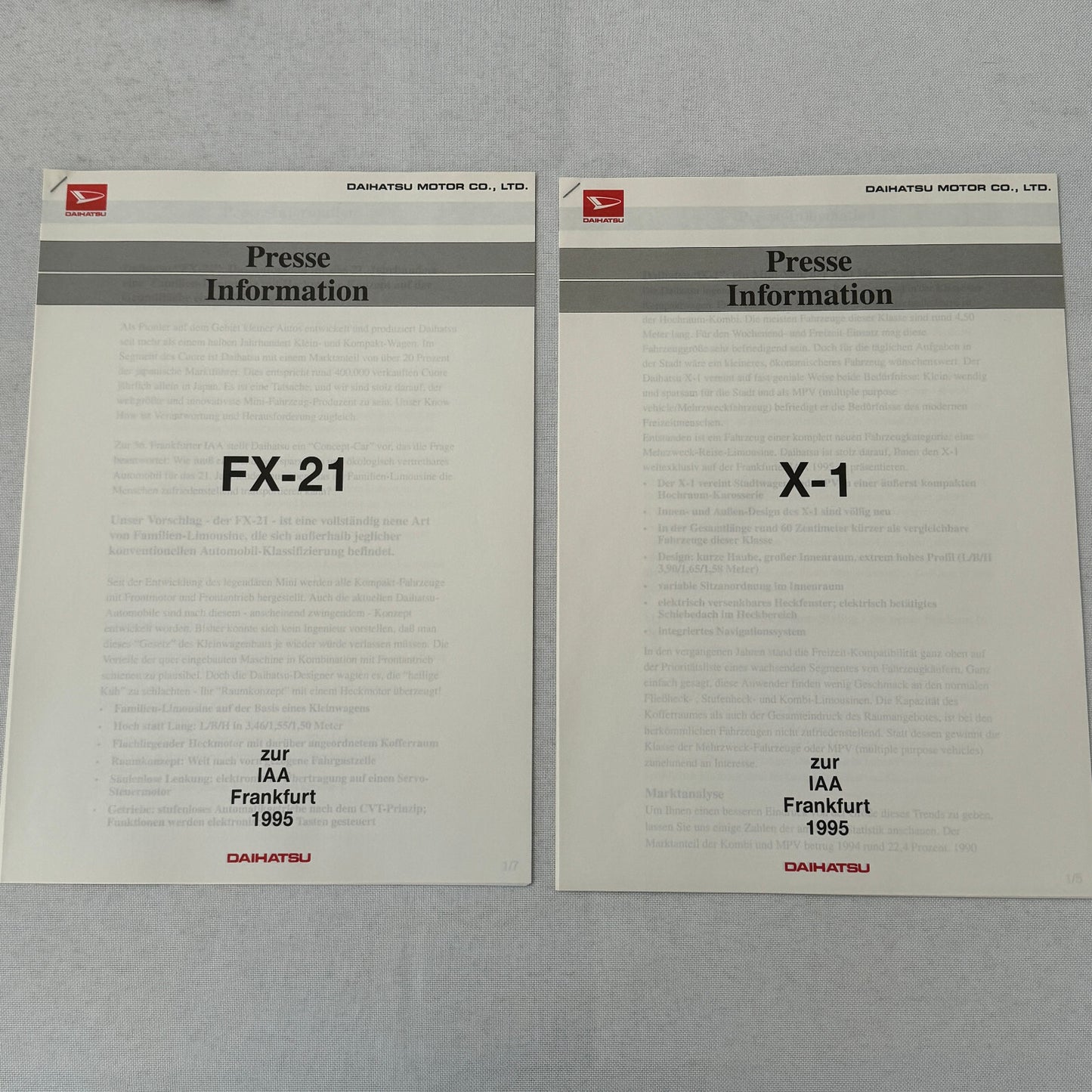 Daihatsu Car Press Kit Concept Cars Rocky Charade Feroza HiJet Delta GERMAN