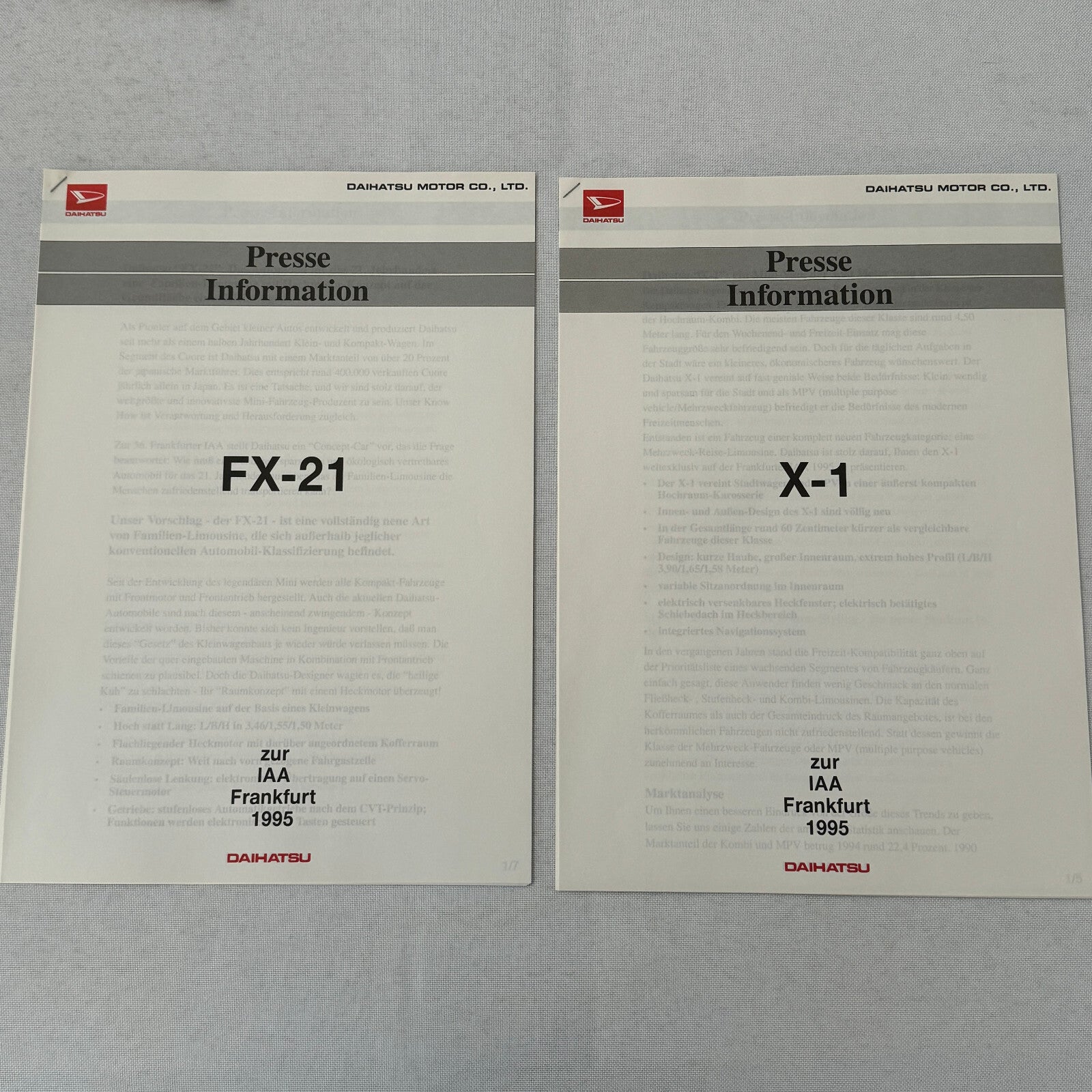 Daihatsu Car Press Kit Concept Cars Rocky Charade Feroza HiJet Delta GERMAN