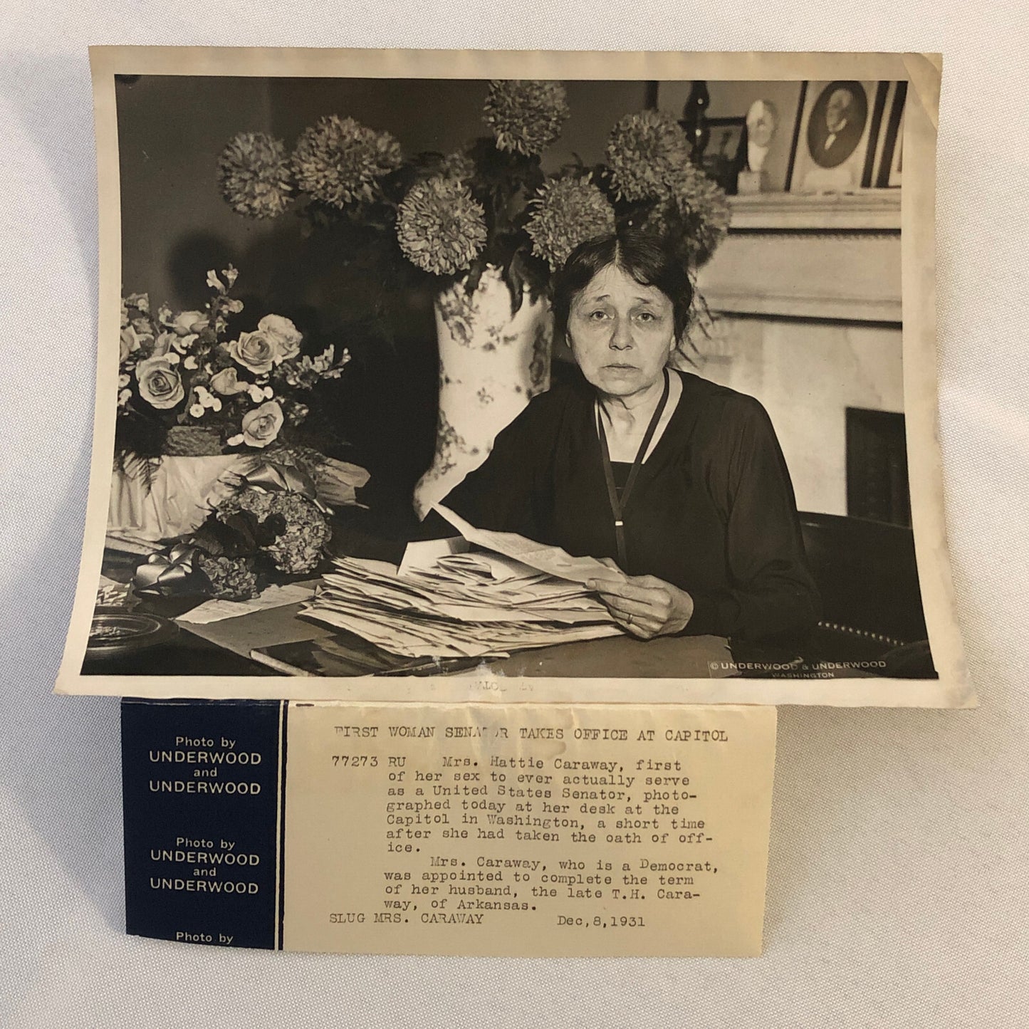 Press Photo Photograph Hattie Wyatt Caraway First Female Sentator Underwood