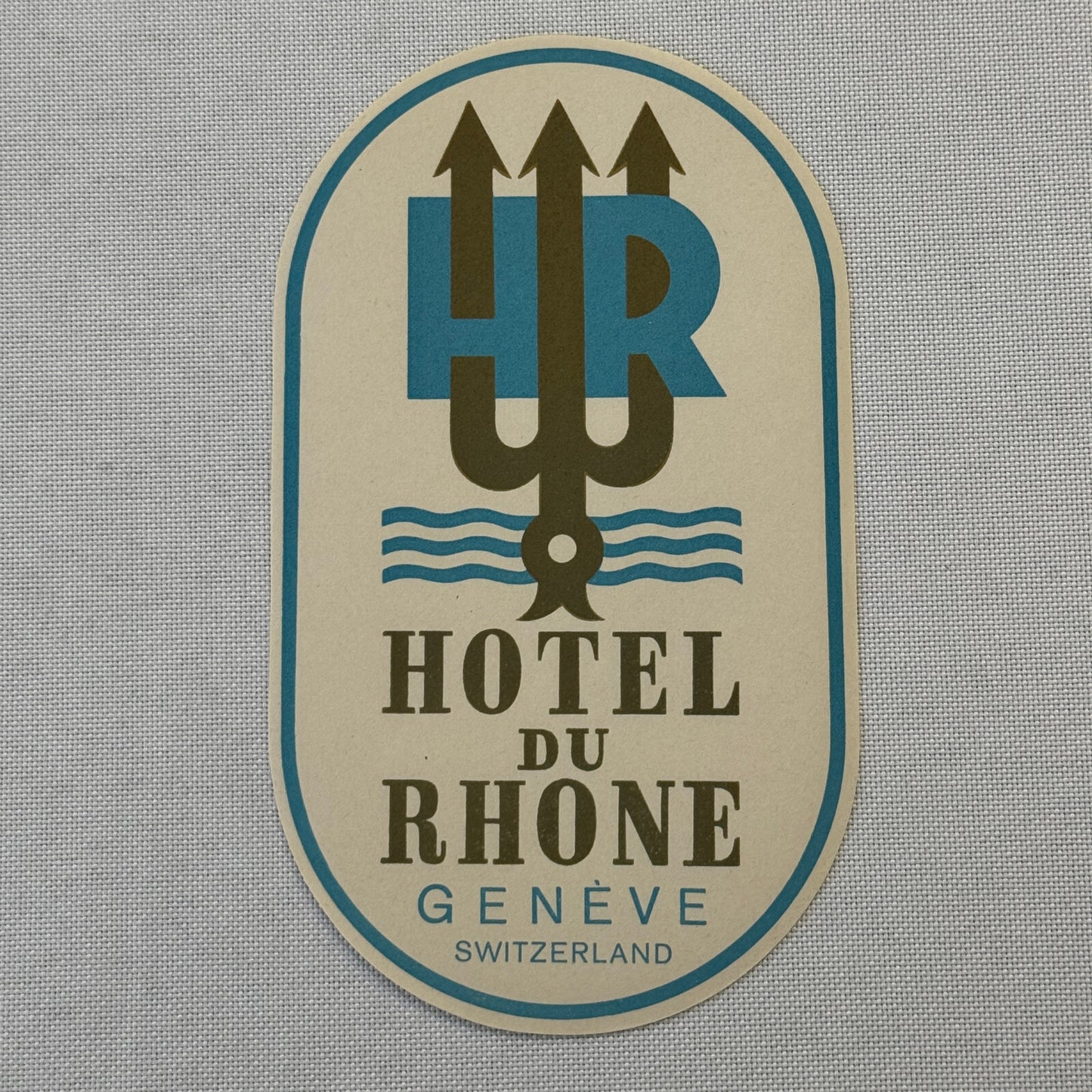 Vintage Hotel Travel Label Hotel du Rhone Geneva Geneve Switzerland Swiss