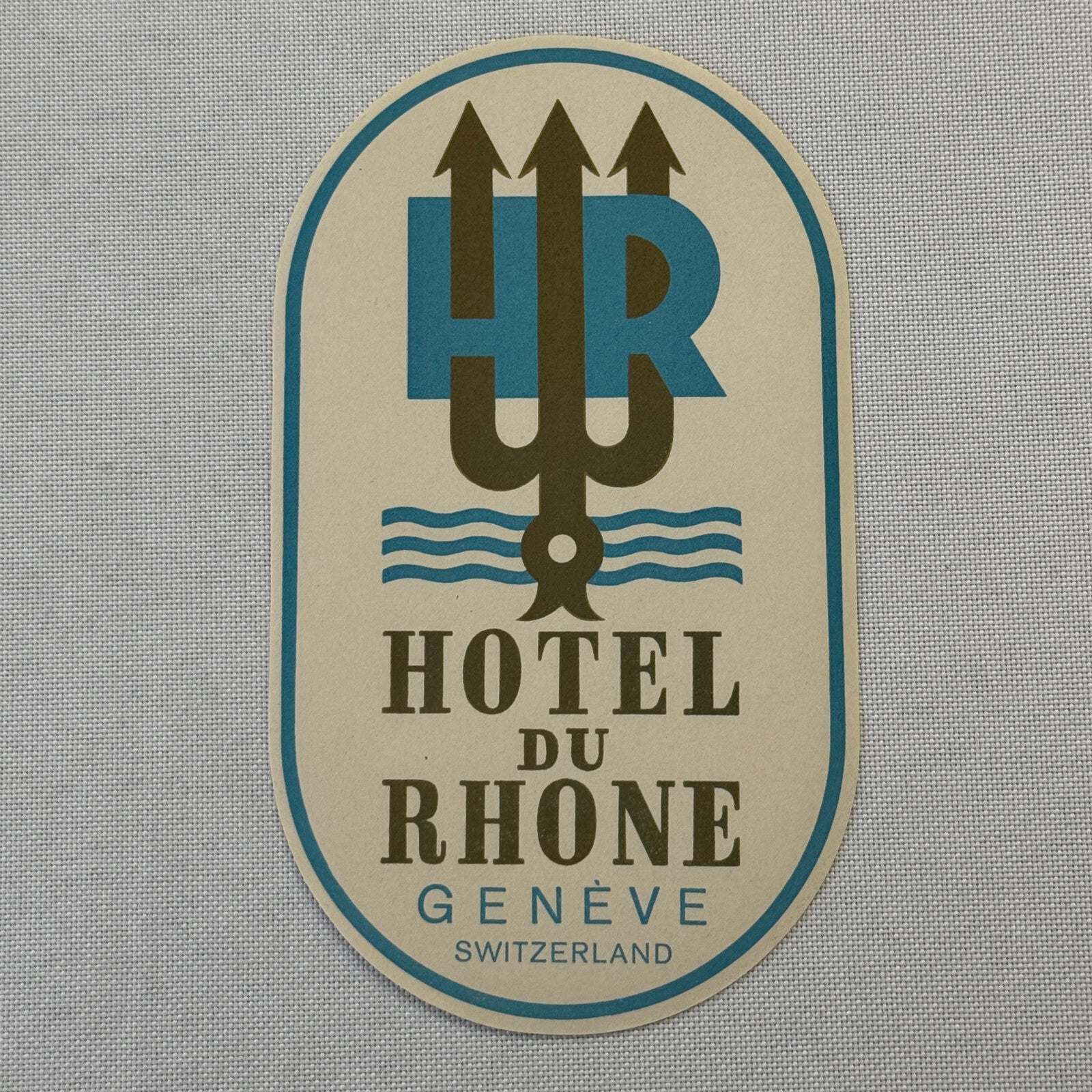 Vintage Hotel Travel Label Hotel du Rhone Geneva Geneve Switzerland Swiss