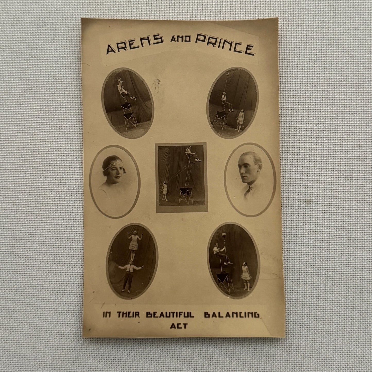 Vintage Circus Act Postcard Post Card Arens and Prince Balancing Act Acrobat