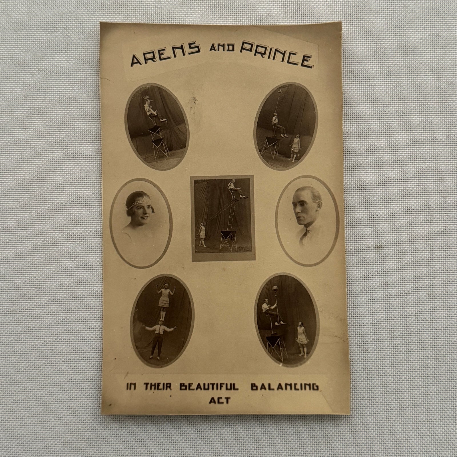 Vintage Circus Act Postcard Post Card Arens and Prince Balancing Act Acrobat