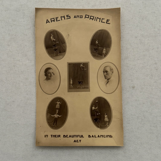 Vintage Circus Act Postcard Post Card Arens and Prince Balancing Act Acrobat