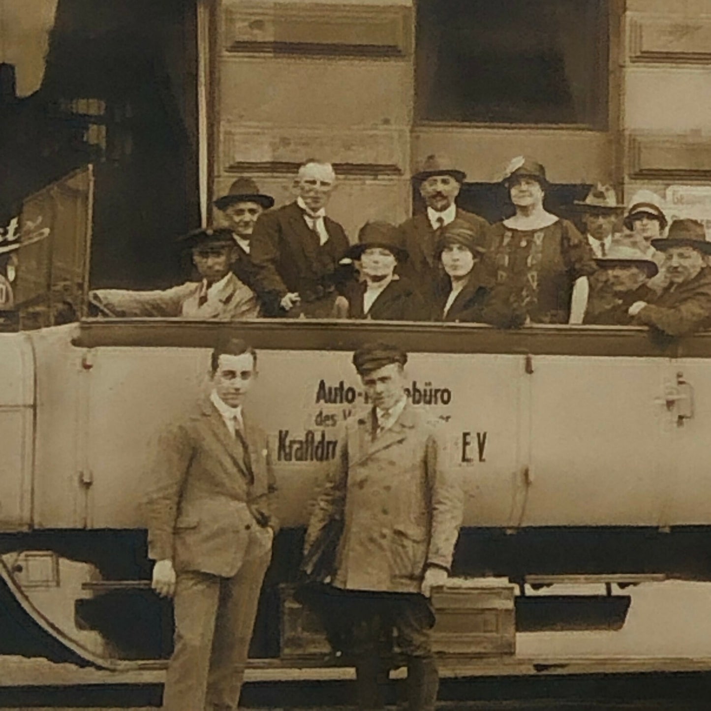 Antique Vintage RPPC Photo Postcard Post Card Bus outside Car Dealer BMW Paige +
