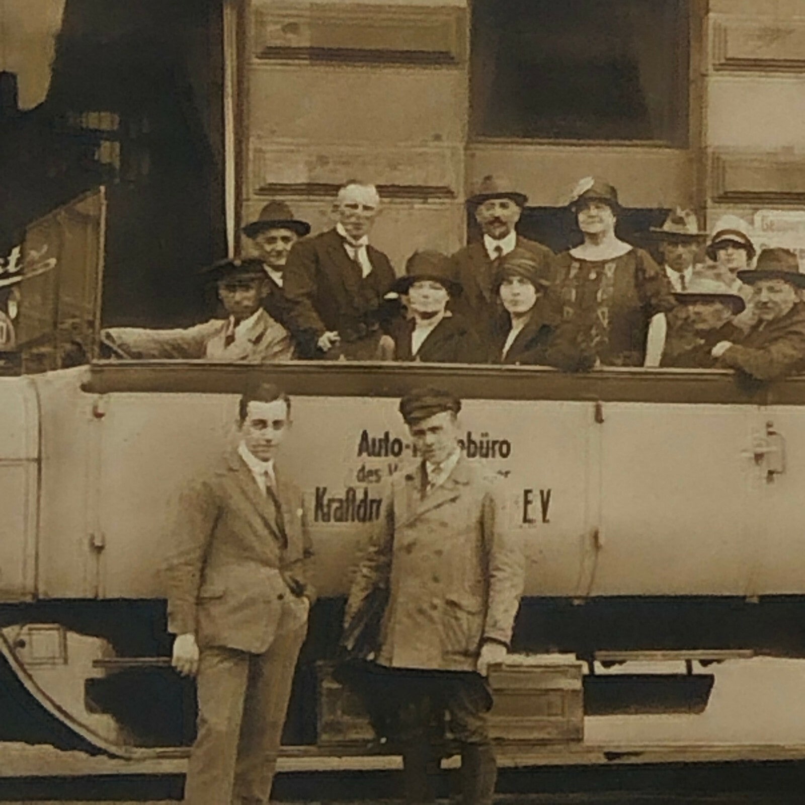 Antique Vintage RPPC Photo Postcard Post Card Bus outside Car Dealer BMW Paige +