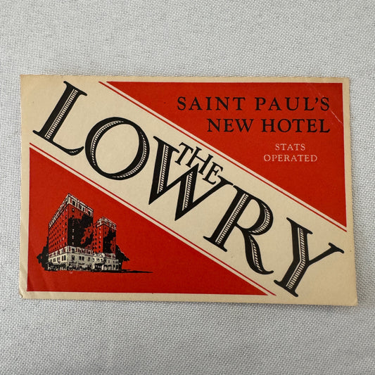 Vintage Hotel Travel Luggage Label The Lowry Hotel St Paul