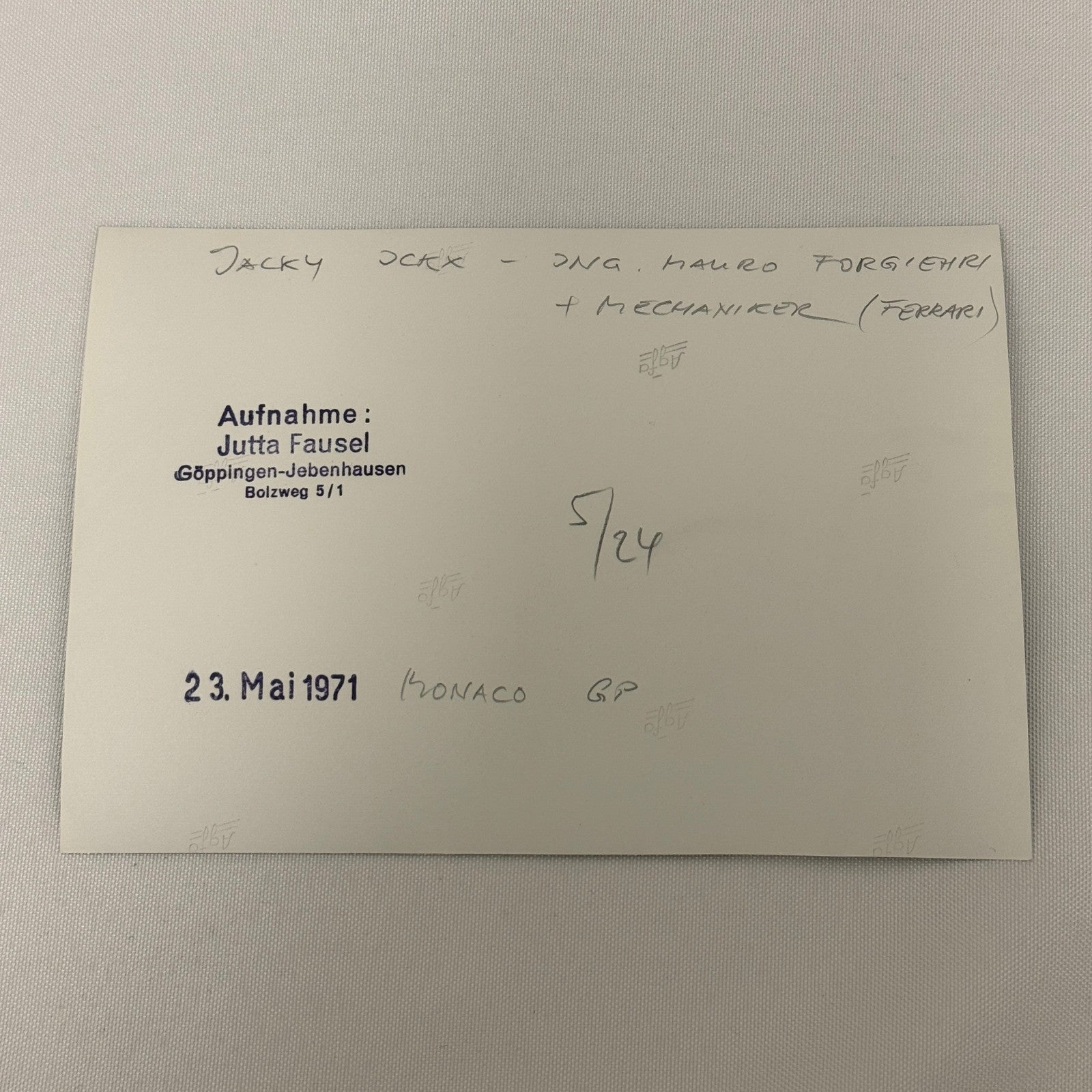 Vintage Racing Photo Ferrari Engineer Mauro Forghieri Jacky Ickx 1971 Monaco GP