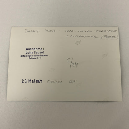 Vintage Racing Photo Ferrari Engineer Mauro Forghieri Jacky Ickx 1971 Monaco GP