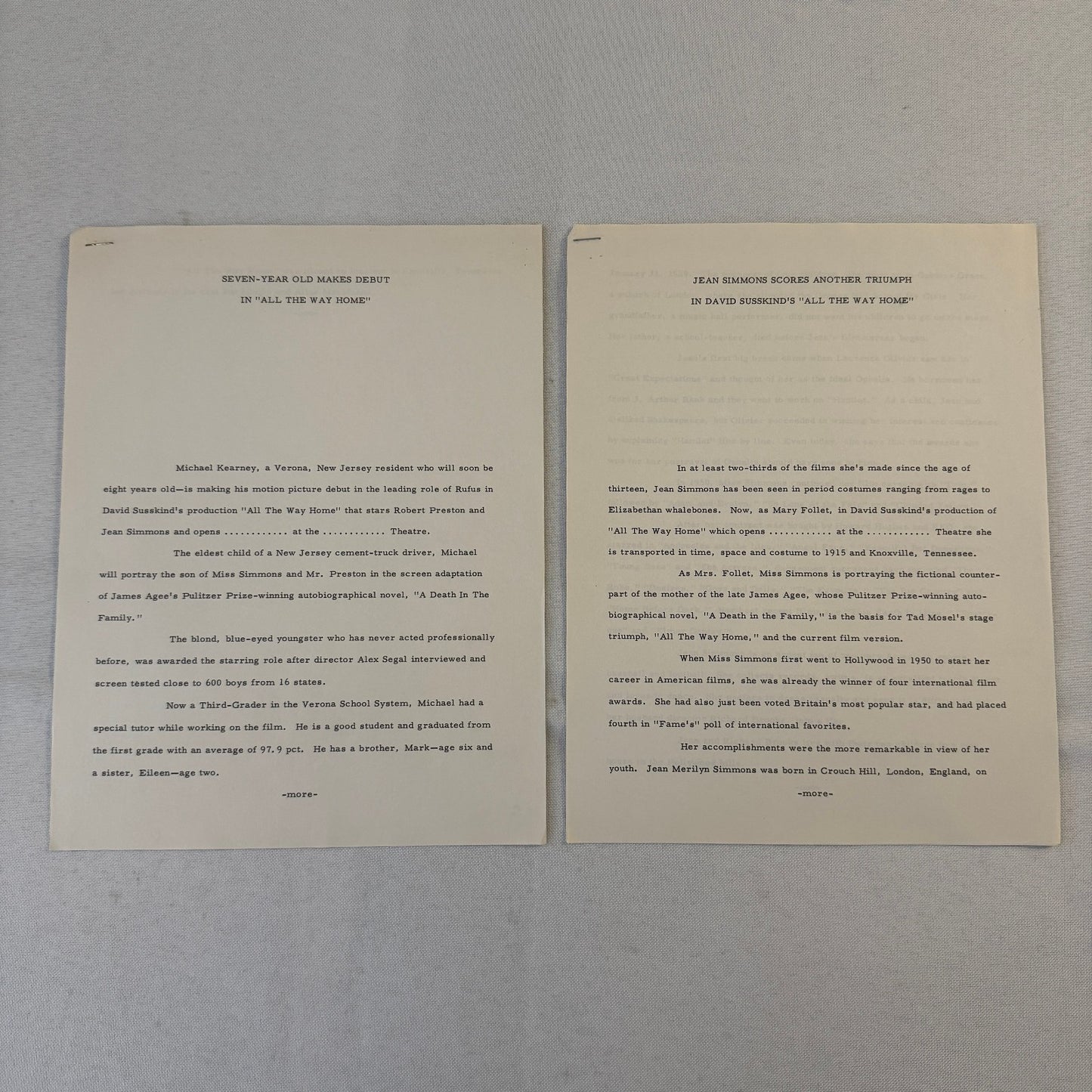 All The Way Home 1963 Movie Film Press Kit with Photo Press Release