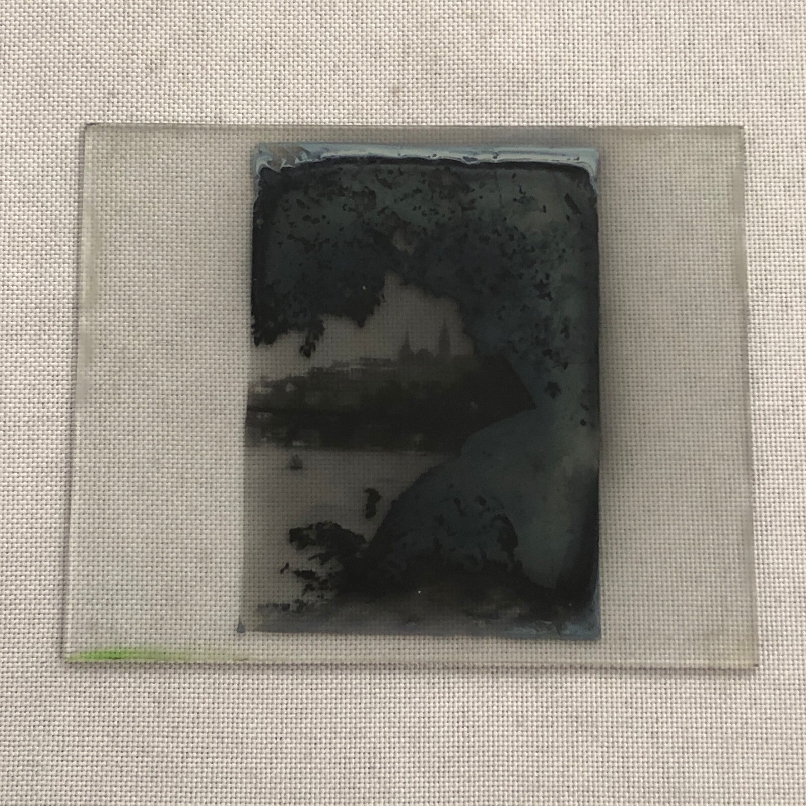 Antique Glass Plate Lantern Slide Photo Landscape Building Lake River