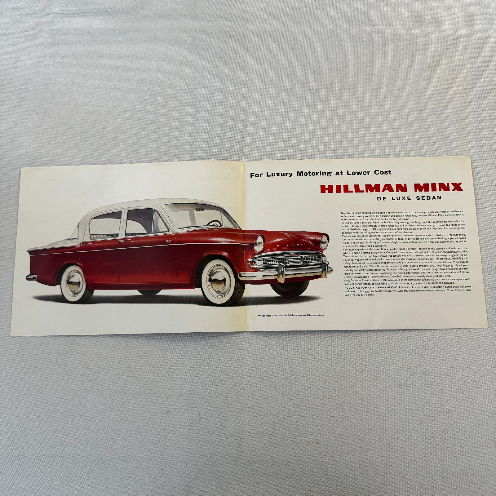 Hillman Minx De Luxe Sedan Car Sales Brochure Catalog Advertising Vintage