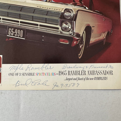1965 Rambler Ambassador Car Sales Brochure Catalog Advertising Convertible +