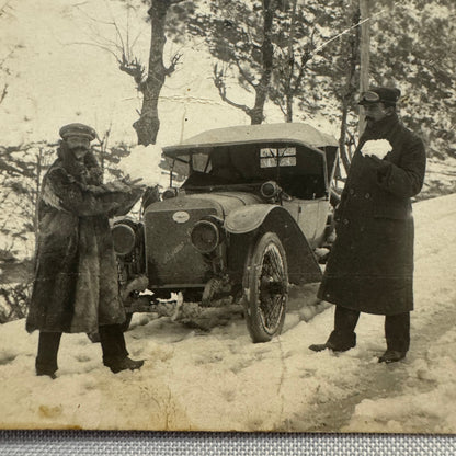 Vintage Postcard Real Photo Postcard RPPC Post Card Men Car Automobile Snow