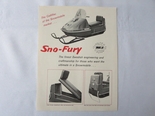 Vintage Sno-Fury MKII Swedish Snowmobile Snow Mobile Sales Sheet Brochure