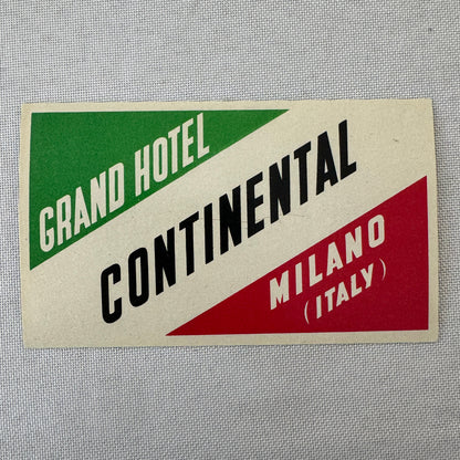 Vintage Hotel Travel Luggage Label Grand Hotel Continental Milano Milan Italy