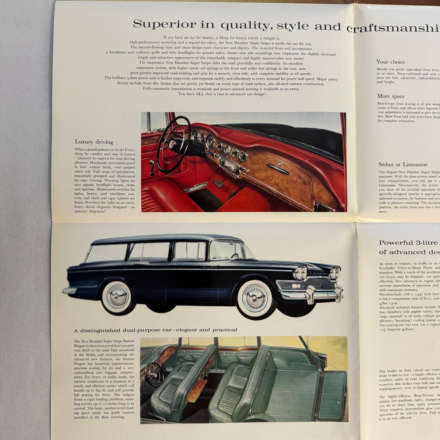 Humber Super Snipe Car Sales Brochure Catalog Advertising