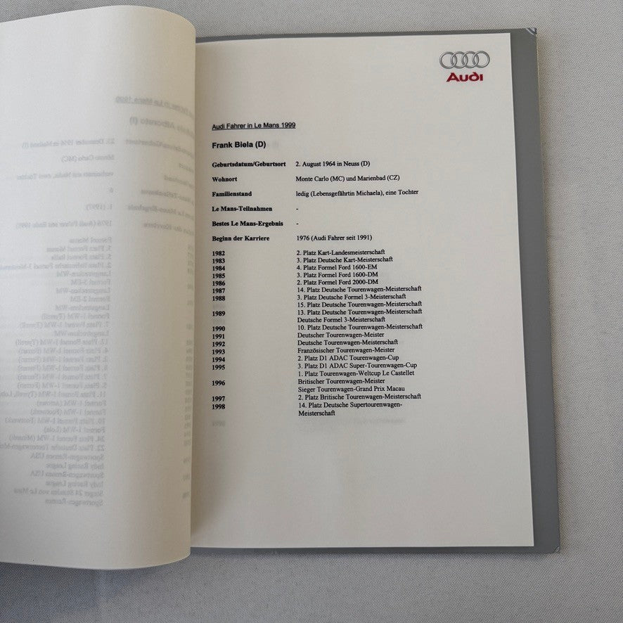 1999 Audi 24 Hours of LeMans Racing Team Press Kit Photos Brochure GERMAN