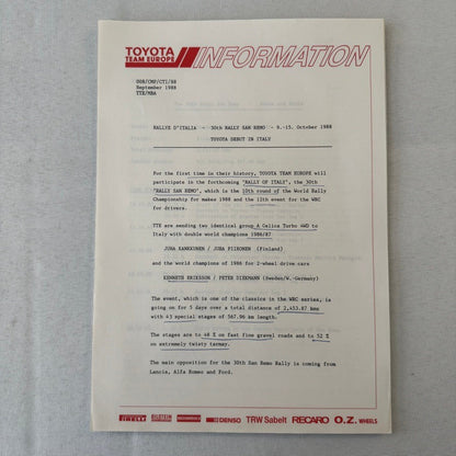 1988 Toyota Celica Rally Rallye Racing Press Kit Motorsport Race Photos Photo