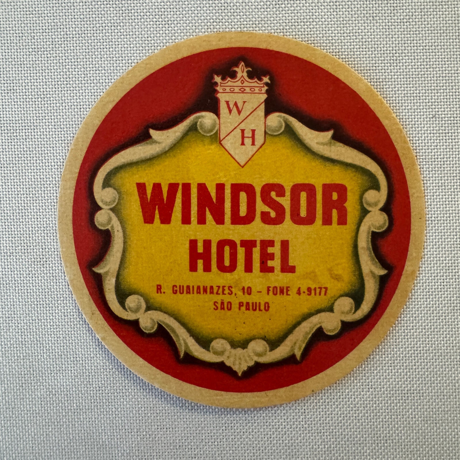 Vintage Hotel Travel Luggage Label Sao Paulo Brazil Windsor Hotel