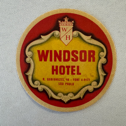 Vintage Hotel Travel Luggage Label Sao Paulo Brazil Windsor Hotel