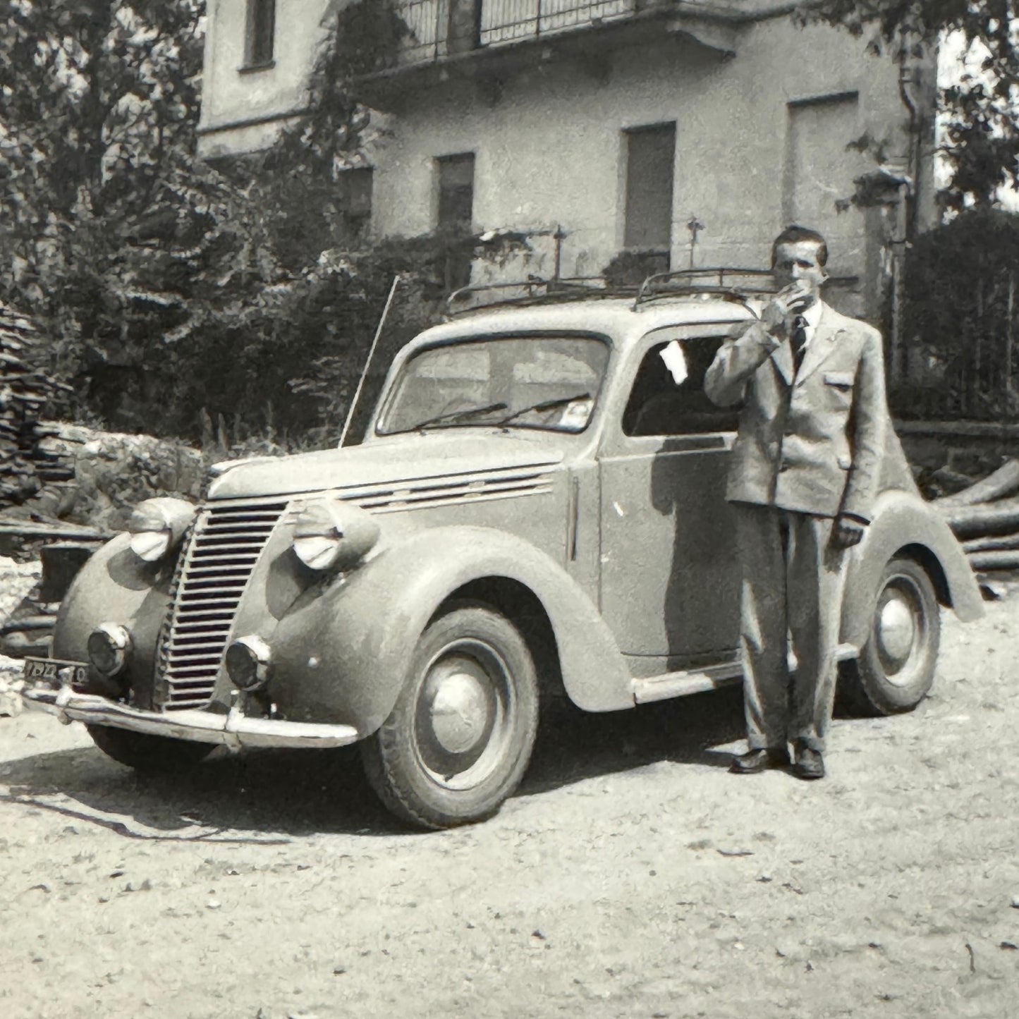 Vintage Photograph Photo Print Man with Car Automobile European