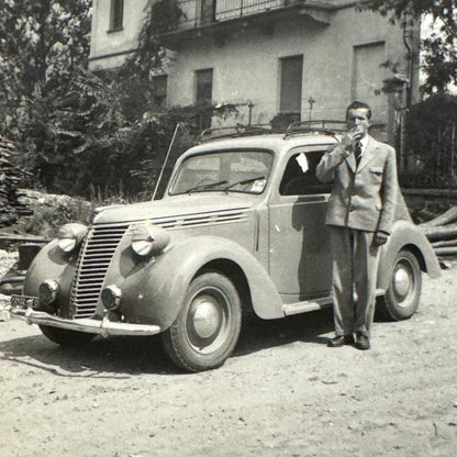 Vintage Photograph Photo Print Man with Car Automobile European