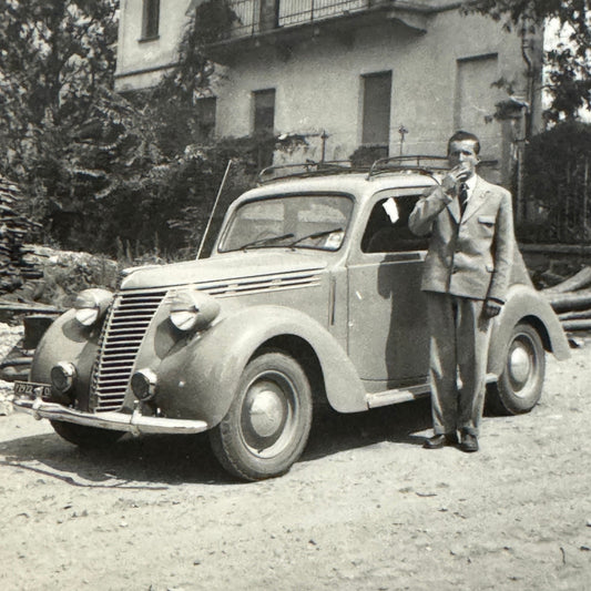 Vintage Photograph Photo Print Man with Car Automobile European