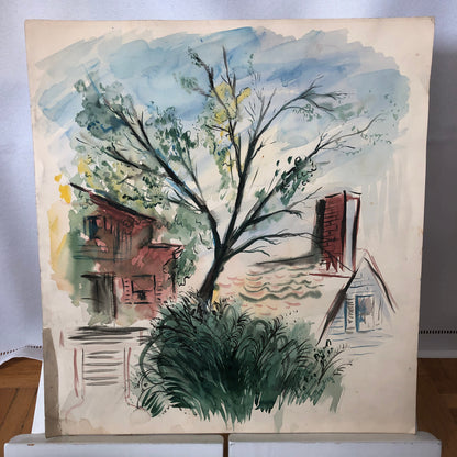 Vintage Painting Art Artwork Artist Arthur E Sudler Trees Houses